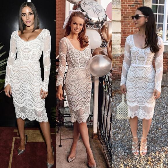 Jonathan Simkhai XS 2 Bustier Mixed Lace Overlay Lined Bodysuit White Midi Dress - Picture 4 of 15